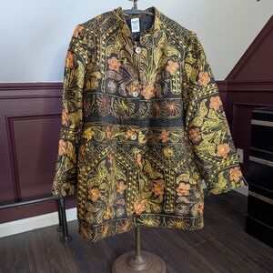 Handmade Uzbekistan Chain Stitch Floral Button Up Jacket